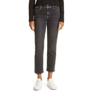 NEW FRAME Le High Straight Jeans Mid Rise Ankle Black Acid Wash Edgey